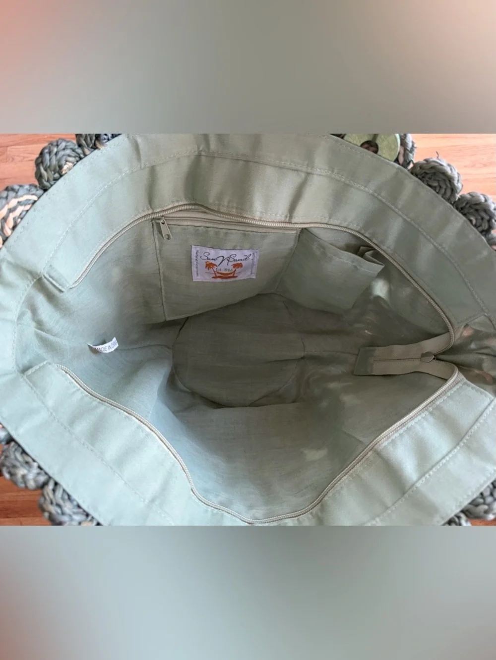 Sun N Sand Handwoven Floral Rope Tote in Olive Green and Natural ππ€ - Picture 7 of 7